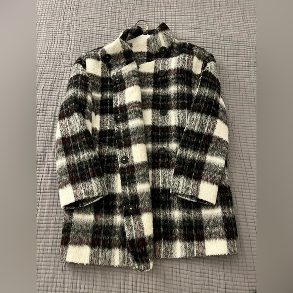Banana Republic Italian fabric wool blend coat women small plaid red gray - Picture 16 of 16